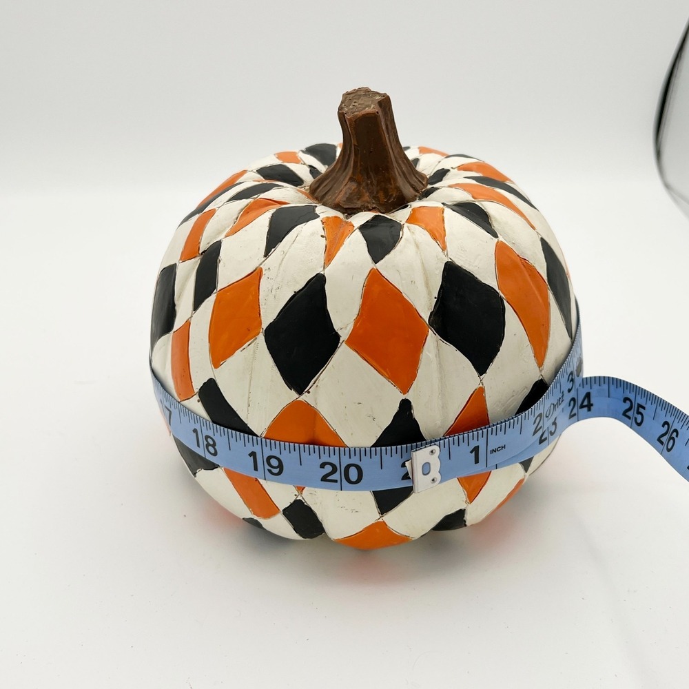 Vintage Black Orange White Hand Painted Harlequin Halloween Pumpkin Decor Fall - Picture 8 of 11